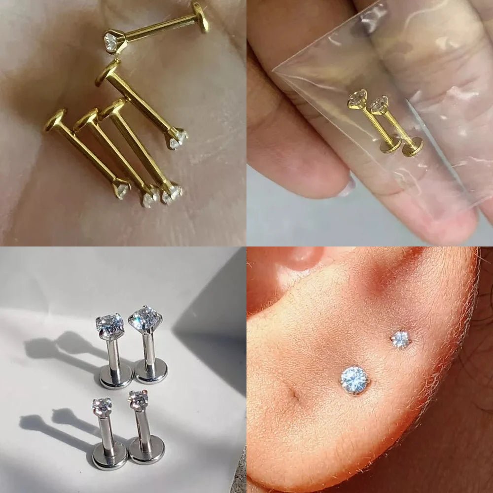 1/10/50PCS ASTM F136 Titanium Labret Stud Earring Nose stud Piercing Body Jewelry Tragus Helix Cartilage Conch Flatback Earlobe - Tara's Tiny Treasures