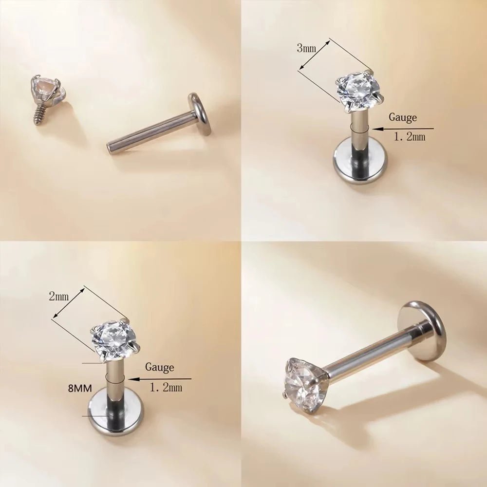 1/10/50PCS ASTM F136 Titanium Labret Stud Earring Nose stud Piercing Body Jewelry Tragus Helix Cartilage Conch Flatback Earlobe - Tara's Tiny Treasures