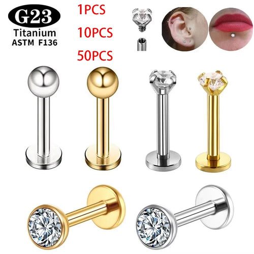 1/10/50PCS ASTM F136 Titanium Labret Stud Earring Nose stud Piercing Body Jewelry Tragus Helix Cartilage Conch Flatback Earlobe - Tara's Tiny Treasures