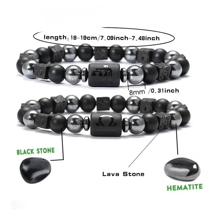12 Constellation Zodiac Bracele Signs Beads Couples Bracelet Square Volcanic Stone Elastic Charm Bracelet for Women Men Gift - Tara's Tiny Treasures