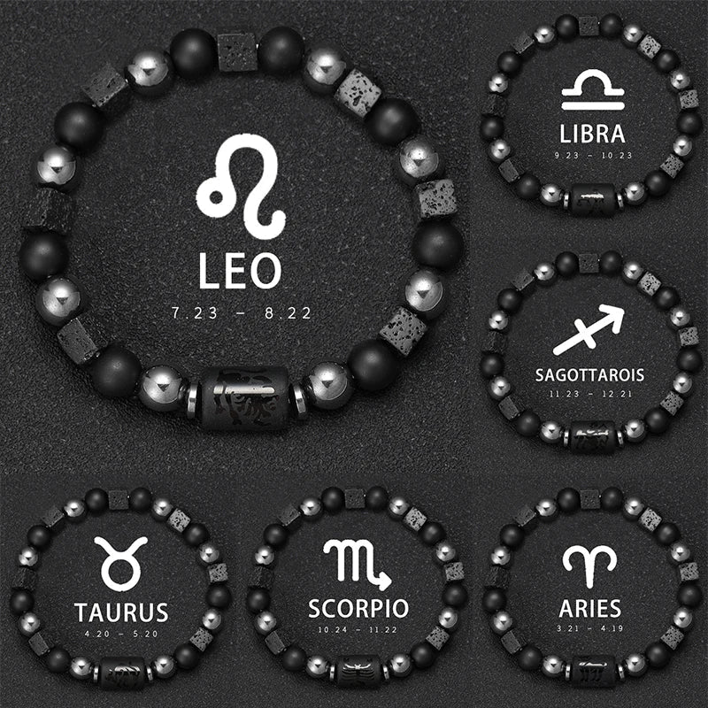12 Constellation Zodiac Bracele Signs Beads Couples Bracelet Square Volcanic Stone Elastic Charm Bracelet for Women Men Gift - Tara's Tiny Treasures