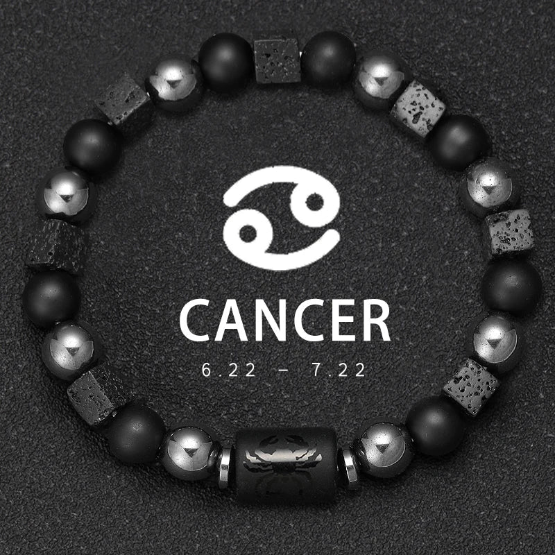 12 Constellation Zodiac Bracele Signs Beads Couples Bracelet Square Volcanic Stone Elastic Charm Bracelet for Women Men Gift - Tara's Tiny Treasures