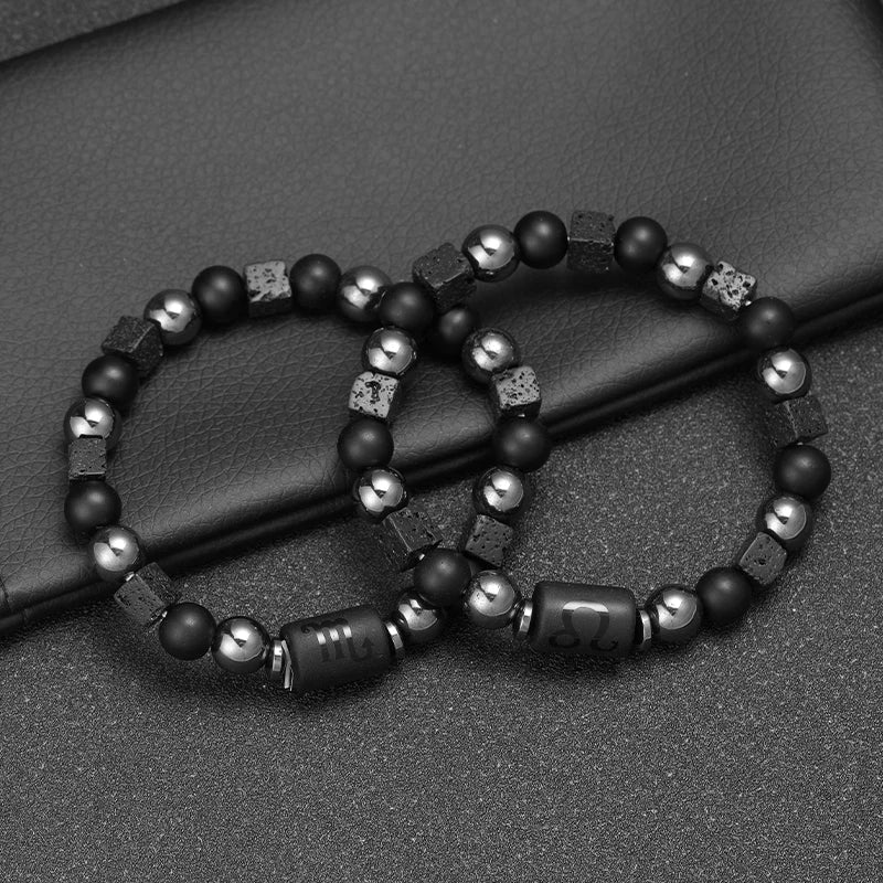 12 Constellation Zodiac Bracele Signs Beads Couples Bracelet Square Volcanic Stone Elastic Charm Bracelet for Women Men Gift - Tara's Tiny Treasures