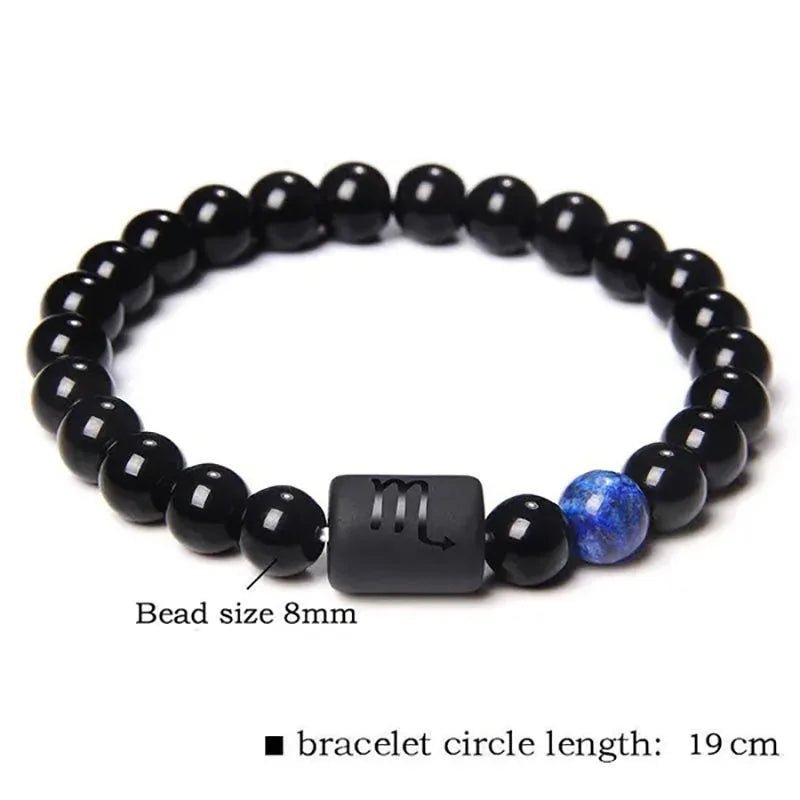 12 Constellation Zodiac Signs Beads Couples Bracelet Natural Black Onyx Stone Elastic Charm Bracelet for Women Men Birthday Gift - Tara's Tiny Treasures