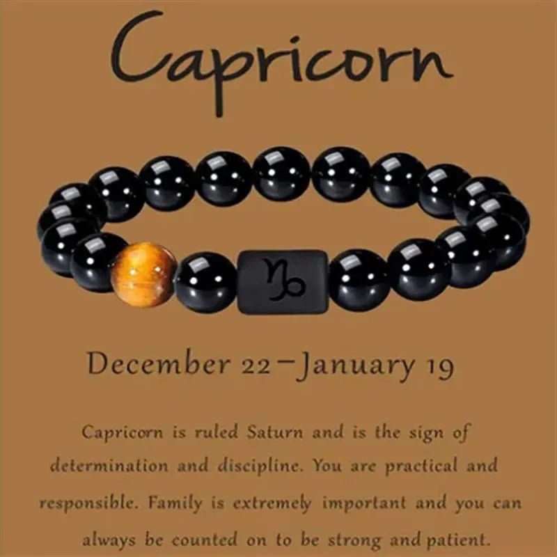 12 Constellation Zodiac Signs Beads Couples Bracelet Natural Black Onyx Stone Elastic Charm Bracelet for Women Men Birthday Gift - Tara's Tiny Treasures