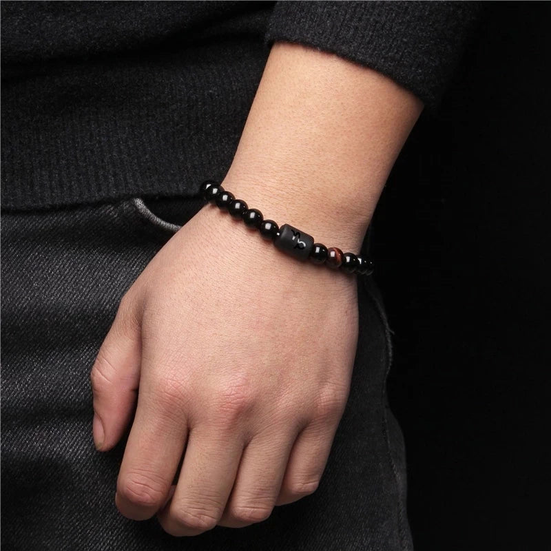 12 Constellation Zodiac Signs Beads Couples Bracelet Natural Black Onyx Stone Elastic Charm Bracelet for Women Men Birthday Gift - Tara's Tiny Treasures
