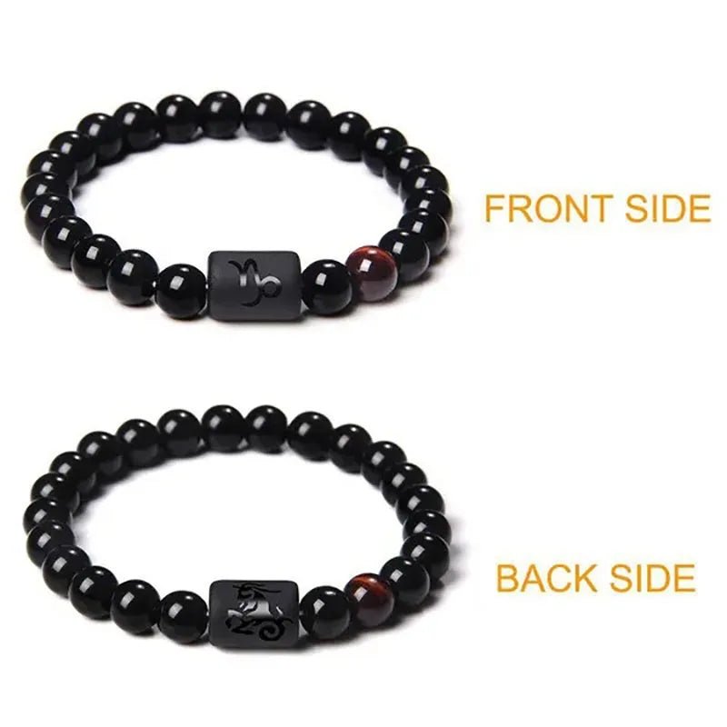12 Constellation Zodiac Signs Beads Couples Bracelet Natural Black Onyx Stone Elastic Charm Bracelet for Women Men Birthday Gift - Tara's Tiny Treasures