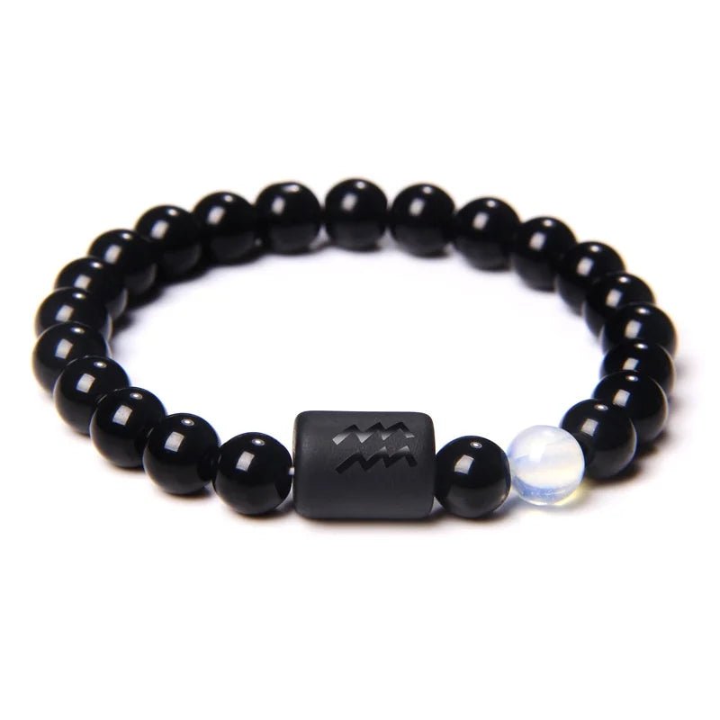 12 Constellation Zodiac Signs Beads Couples Bracelet Natural Black Onyx Stone Elastic Charm Bracelet for Women Men Birthday Gift - Tara's Tiny Treasures