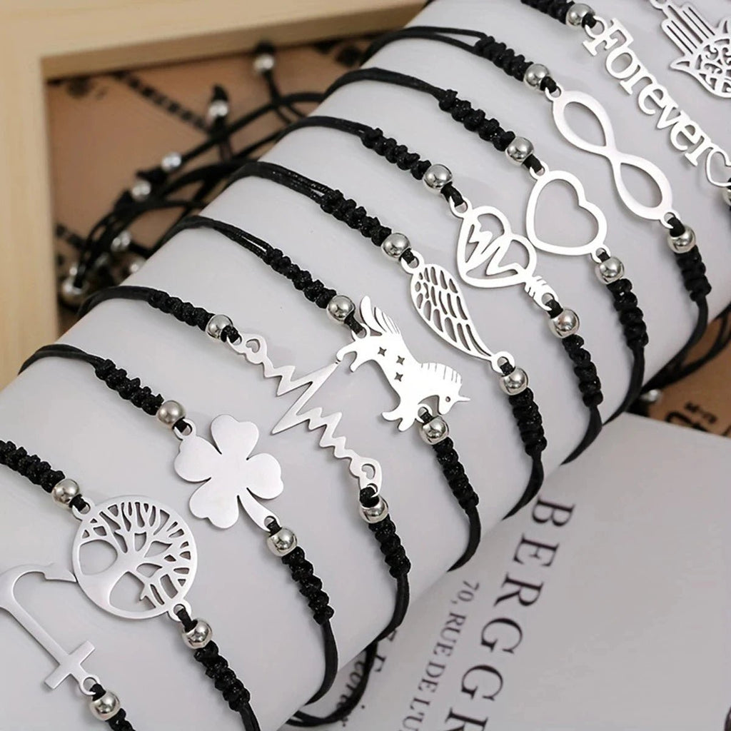 12pcs/set Stylish Stainless Steel Braided Charm Bracelet for Men - Perfect for Daily Wear and Gifting to Family and Friends - Tara's Tiny Treasures