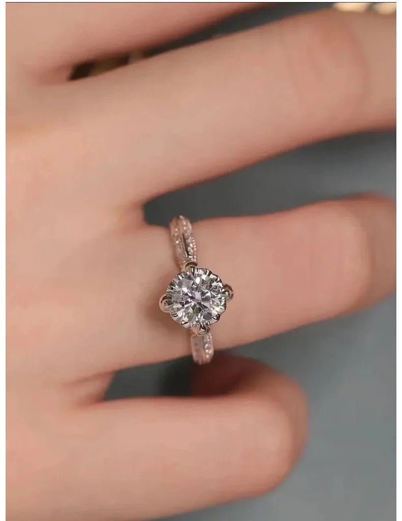 18K Real Platinum PT950 Prague Royal Wedding Women's Ring Moissanite1Carat Diamond Suitable Women Wedding and Engagement Rings - Tara's Tiny Treasures