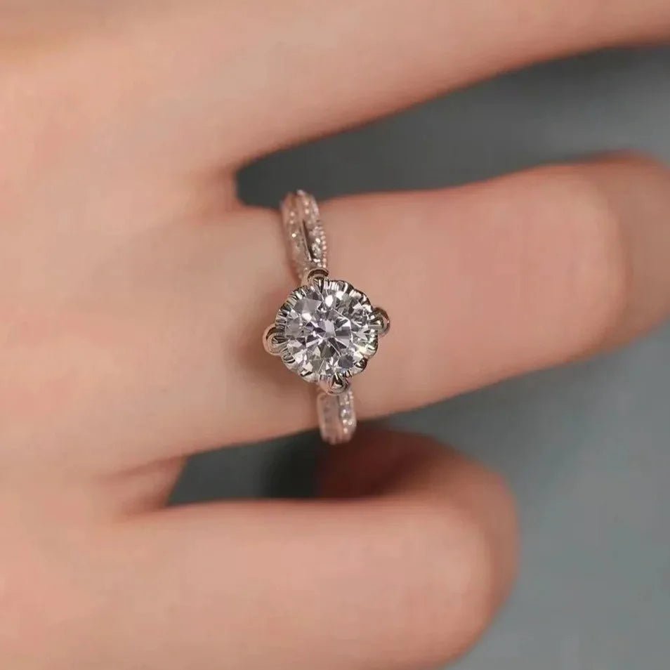 18K Real Platinum PT950 Prague Royal Wedding Women's Ring Moissanite1Carat Diamond Suitable Women Wedding and Engagement Rings - Tara's Tiny Treasures