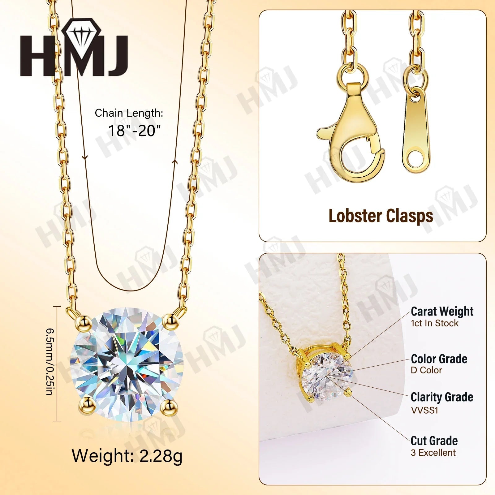 1CT Moissanite Diamond Necklace for Woman Pendant 925 Silver Plated 18k Gold Necklace for Women Chains Party Bridal Fine Jewelry - Tara's Tiny Treasures