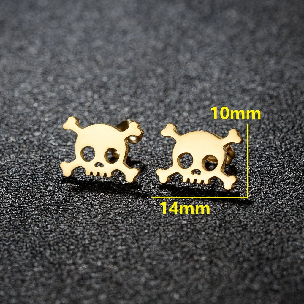 1Pair Hollow Mini Skull Earrings for Men Stainless Steel Ear Studs Halloween Style New Fashion Birthday Party Jewelry Gifts - Tara's Tiny Treasures