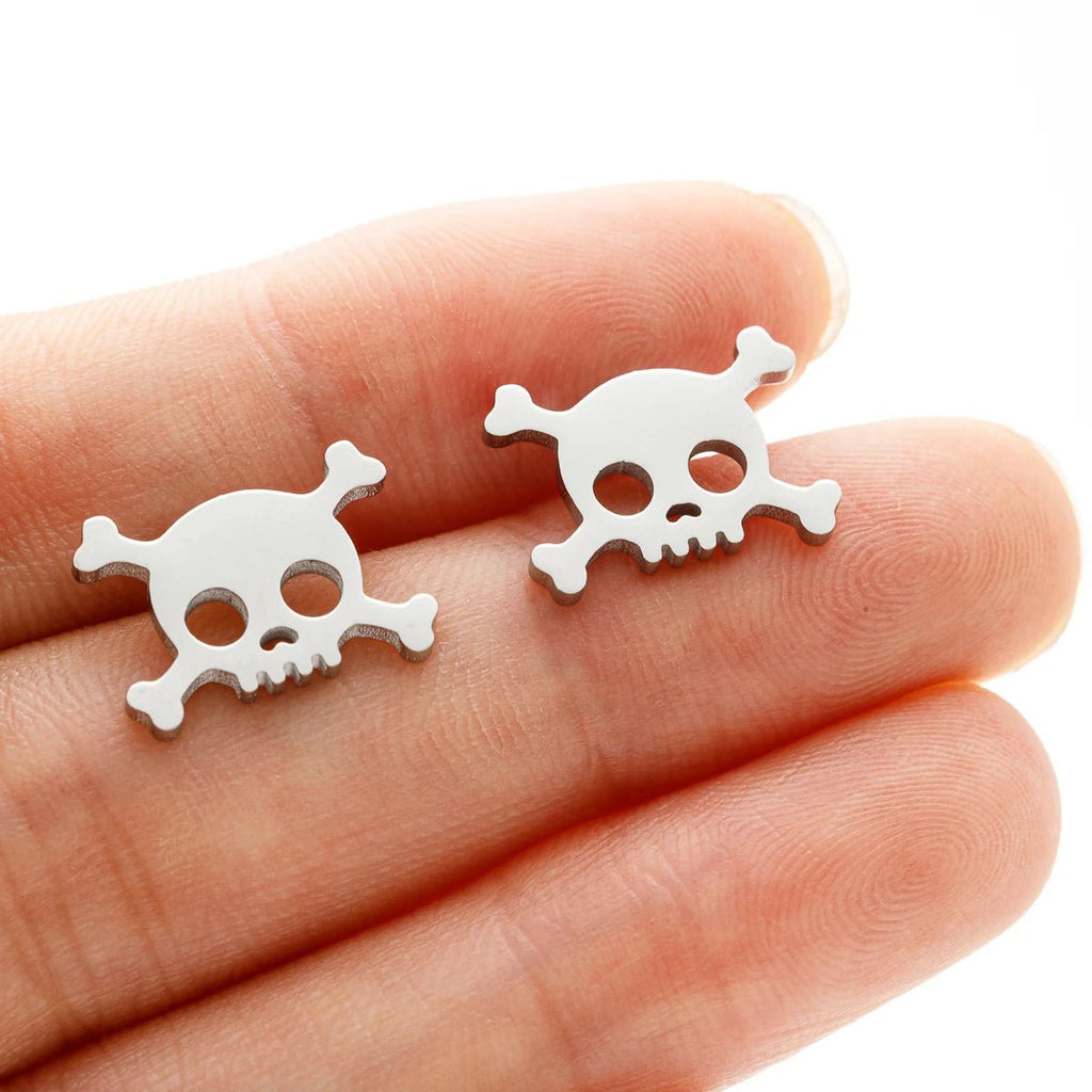 1Pair Hollow Mini Skull Earrings for Men Stainless Steel Ear Studs Halloween Style New Fashion Birthday Party Jewelry Gifts - Tara's Tiny Treasures