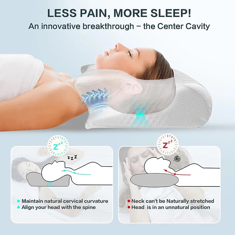 1pc Memory Foam Cervical Pillow, 2 in 1 Ergonomic Contour Orthopedic Pillow for Neck Pain, Contoured Support Pillows,Neck Pillow - Tara's Tiny Treasures