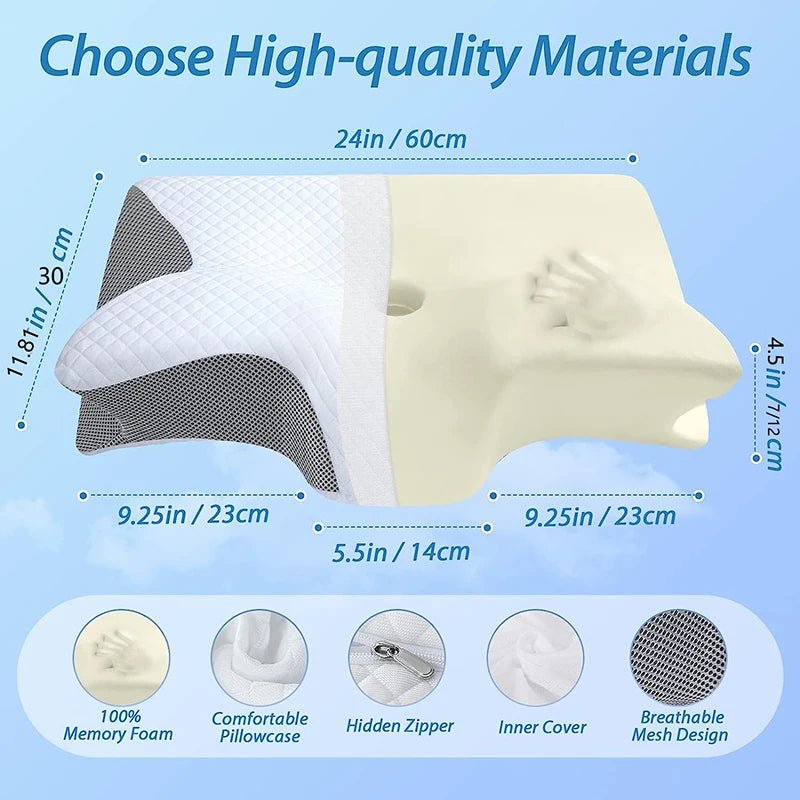 1pc Memory Foam Cervical Pillow, 2 in 1 Ergonomic Contour Orthopedic Pillow for Neck Pain, Contoured Support Pillows,Neck Pillow - Tara's Tiny Treasures