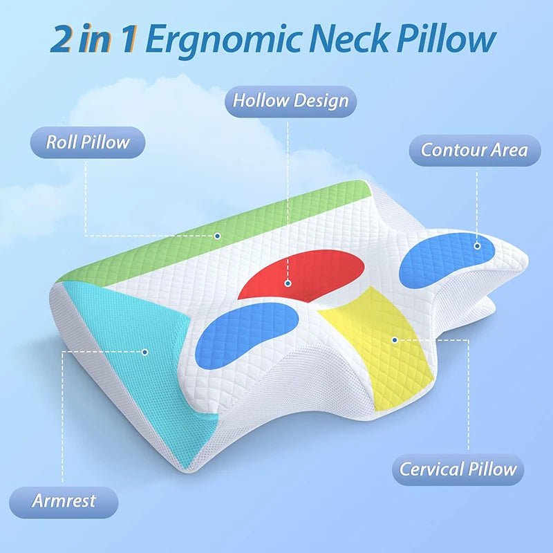 1pc Memory Foam Cervical Pillow, 2 in 1 Ergonomic Contour Orthopedic Pillow for Neck Pain, Contoured Support Pillows,Neck Pillow - Tara's Tiny Treasures