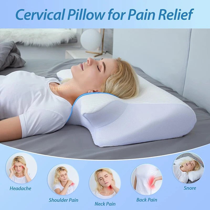1pc Memory Foam Cervical Pillow, 2 in 1 Ergonomic Contour Orthopedic Pillow for Neck Pain, Contoured Support Pillows,Neck Pillow - Tara's Tiny Treasures