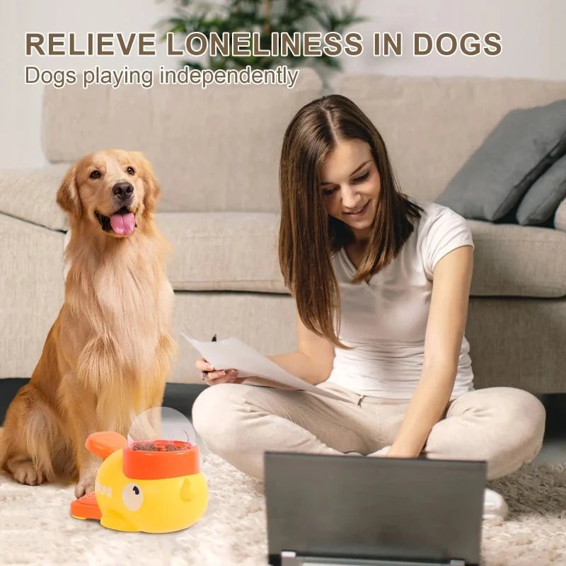 2-in-1 Interactive Dog Toy Pet Automatic Food Treat Dispenser Cartoon Duck Design Slow Food Pet Snack Feeder for Dog Training - Tara's Tiny Treasures
