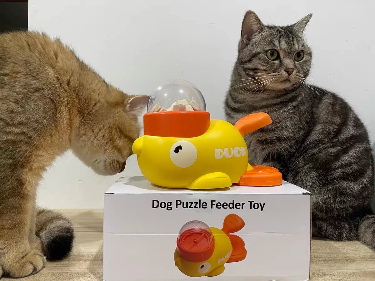 2-in-1 Interactive Dog Toy Pet Automatic Food Treat Dispenser Cartoon Duck Design Slow Food Pet Snack Feeder for Dog Training - Tara's Tiny Treasures