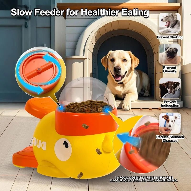2-in-1 Interactive Dog Toy Pet Automatic Food Treat Dispenser Cartoon Duck Design Slow Food Pet Snack Feeder for Dog Training - Tara's Tiny Treasures