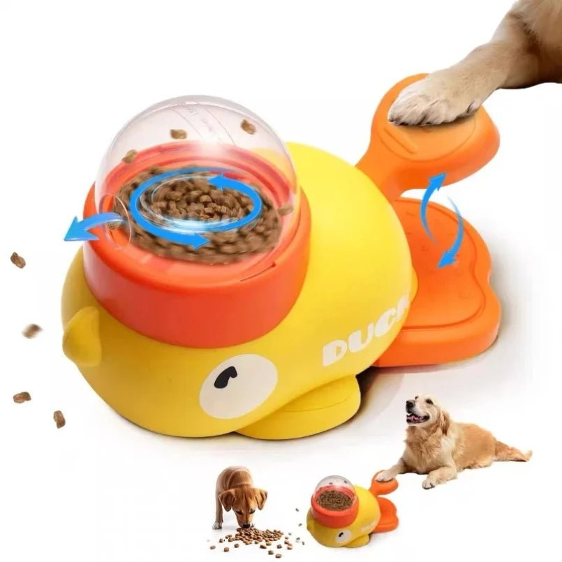 2-in-1 Interactive Dog Toy Pet Automatic Food Treat Dispenser Cartoon Duck Design Slow Food Pet Snack Feeder for Dog Training - Tara's Tiny Treasures