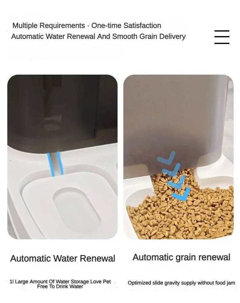 2 in 1 Pet Automatic Feeder Dry Food Storage Container Large Plastic Visible Pet Water Fountain Automatic Pet Food Dispenser - Tara's Tiny Treasures