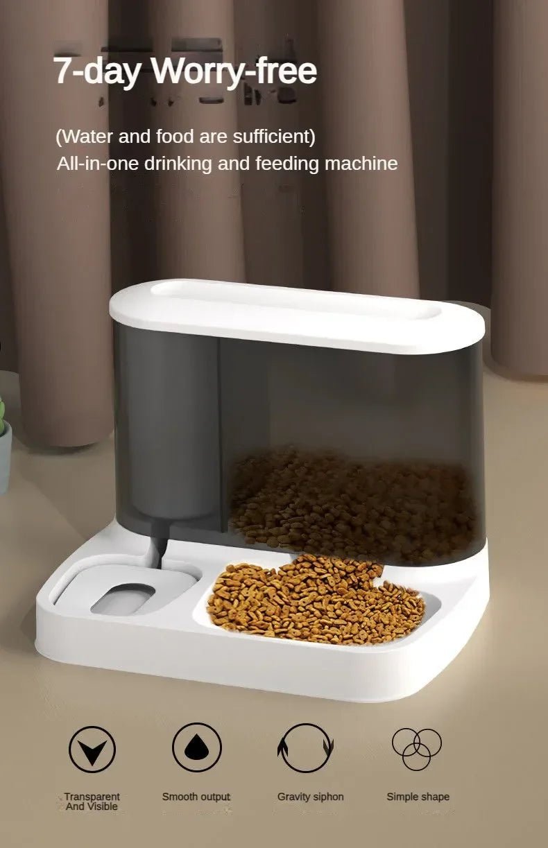 2 in 1 Pet Automatic Feeder Dry Food Storage Container Large Plastic Visible Pet Water Fountain Automatic Pet Food Dispenser - Tara's Tiny Treasures