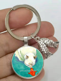 2022 new zinc alloy key chain naughty cat and fish glass pendant key chain cute cat eating fish key chain cute girls - Tara's Tiny Treasures