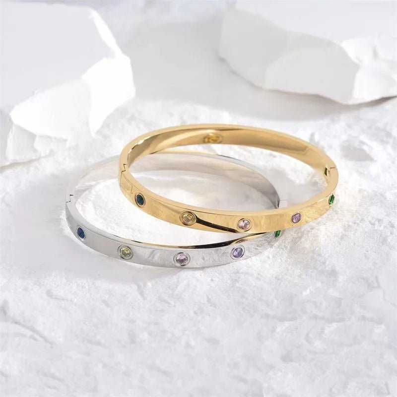 2023 New Design Gold Color Zircon And Cross Nut Nail Bracelet Gold & Bangle For Woman Stainless Steel Screw Brand Jewelry - Tara's Tiny Treasures