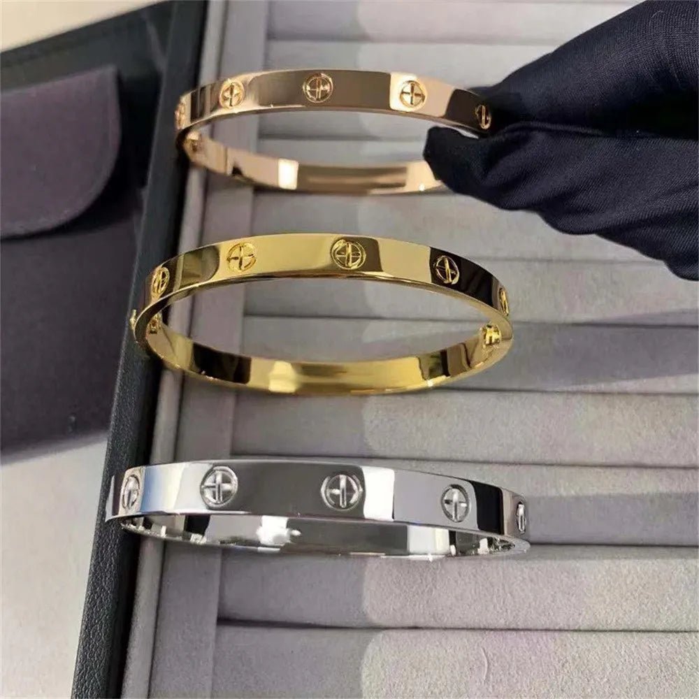 2023 New Design Gold Color Zircon And Cross Nut Nail Bracelet Gold & Bangle For Woman Stainless Steel Screw Brand Jewelry - Tara's Tiny Treasures