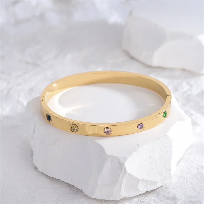 2023 New Design Gold Color Zircon And Cross Nut Nail Bracelet Gold & Bangle For Woman Stainless Steel Screw Brand Jewelry - Tara's Tiny Treasures