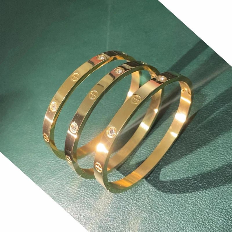 2023 New Design Gold Color Zircon And Cross Nut Nail Bracelet Gold & Bangle For Woman Stainless Steel Screw Brand Jewelry - Tara's Tiny Treasures