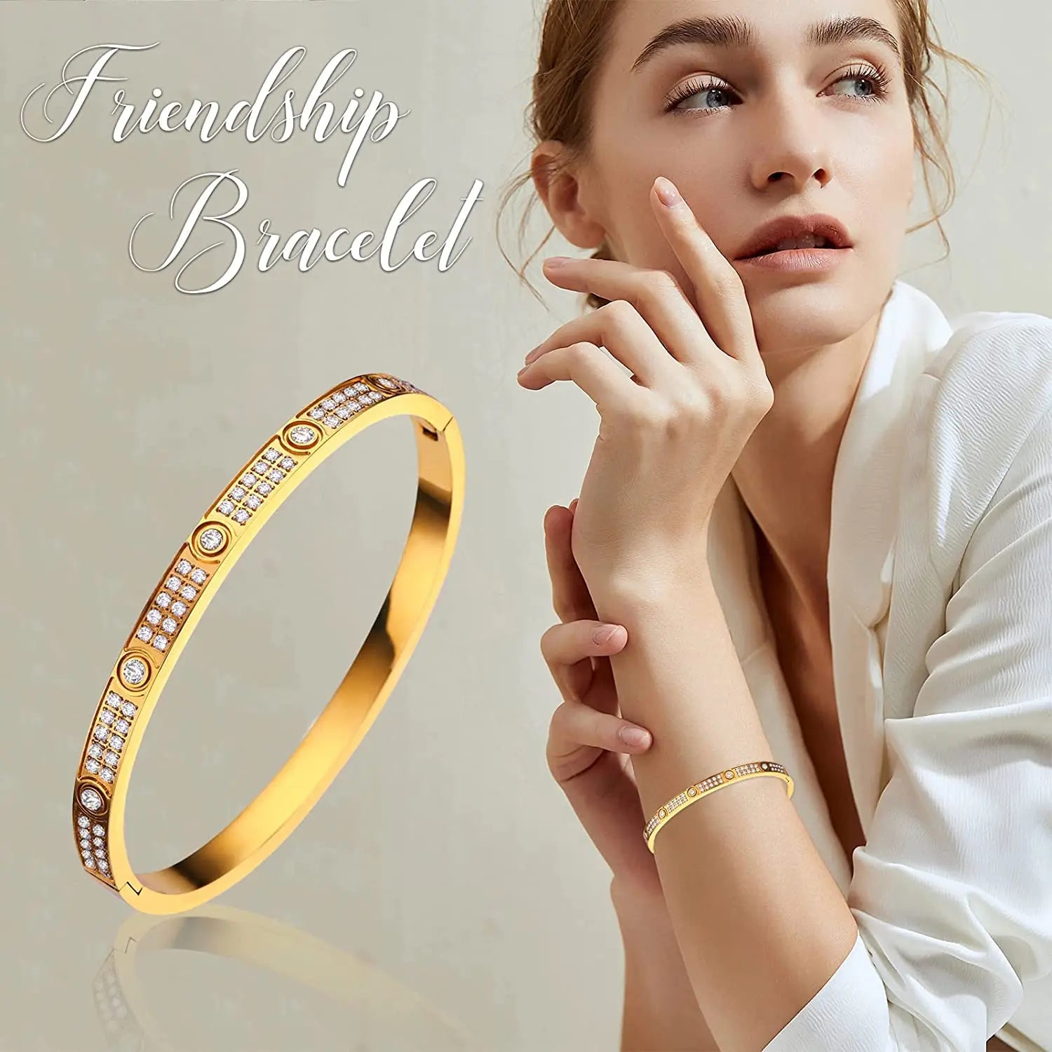 2023 New Design Gold Color Zircon And Cross Nut Nail Bracelet Gold & Bangle For Woman Stainless Steel Screw Brand Jewelry - Tara's Tiny Treasures