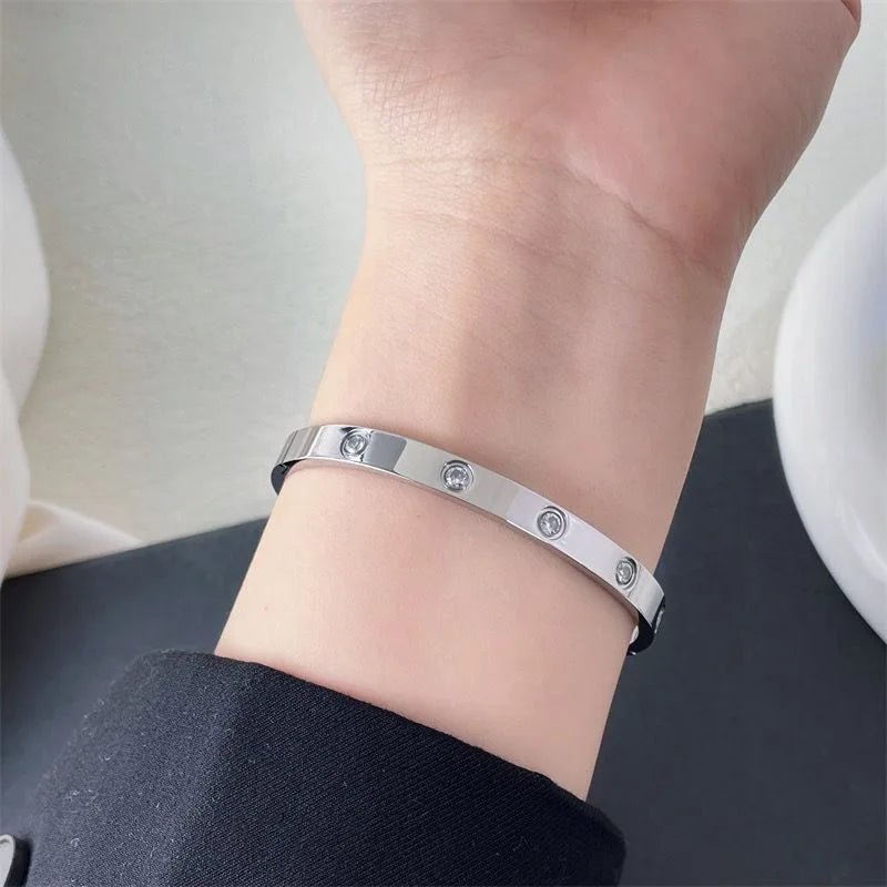 2023 New Design Gold Color Zircon And Cross Nut Nail Bracelet Gold & Bangle For Woman Stainless Steel Screw Brand Jewelry - Tara's Tiny Treasures