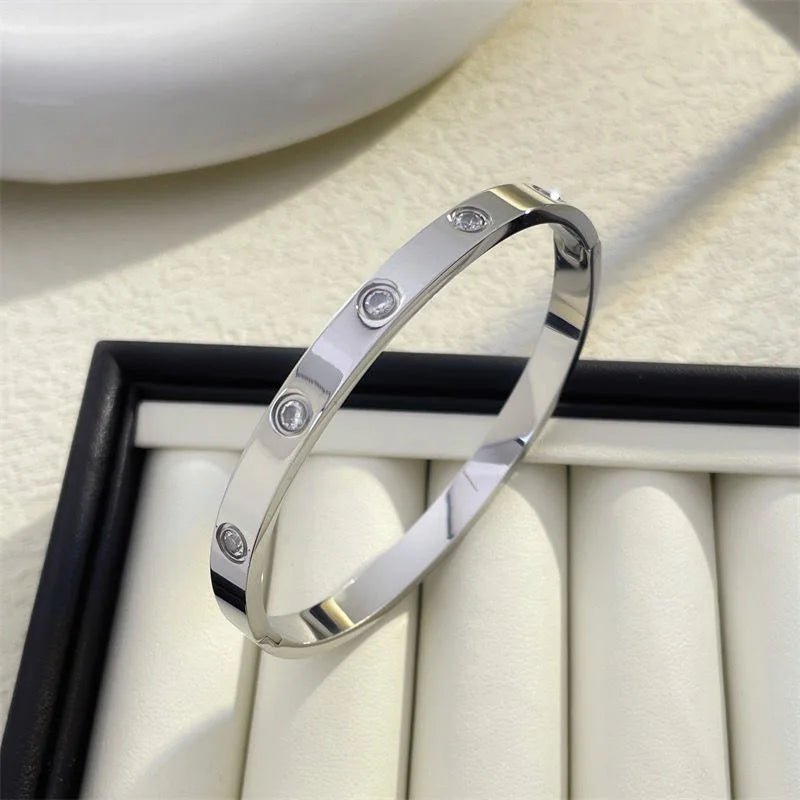 2023 New Design Gold Color Zircon And Cross Nut Nail Bracelet Gold & Bangle For Woman Stainless Steel Screw Brand Jewelry - Tara's Tiny Treasures