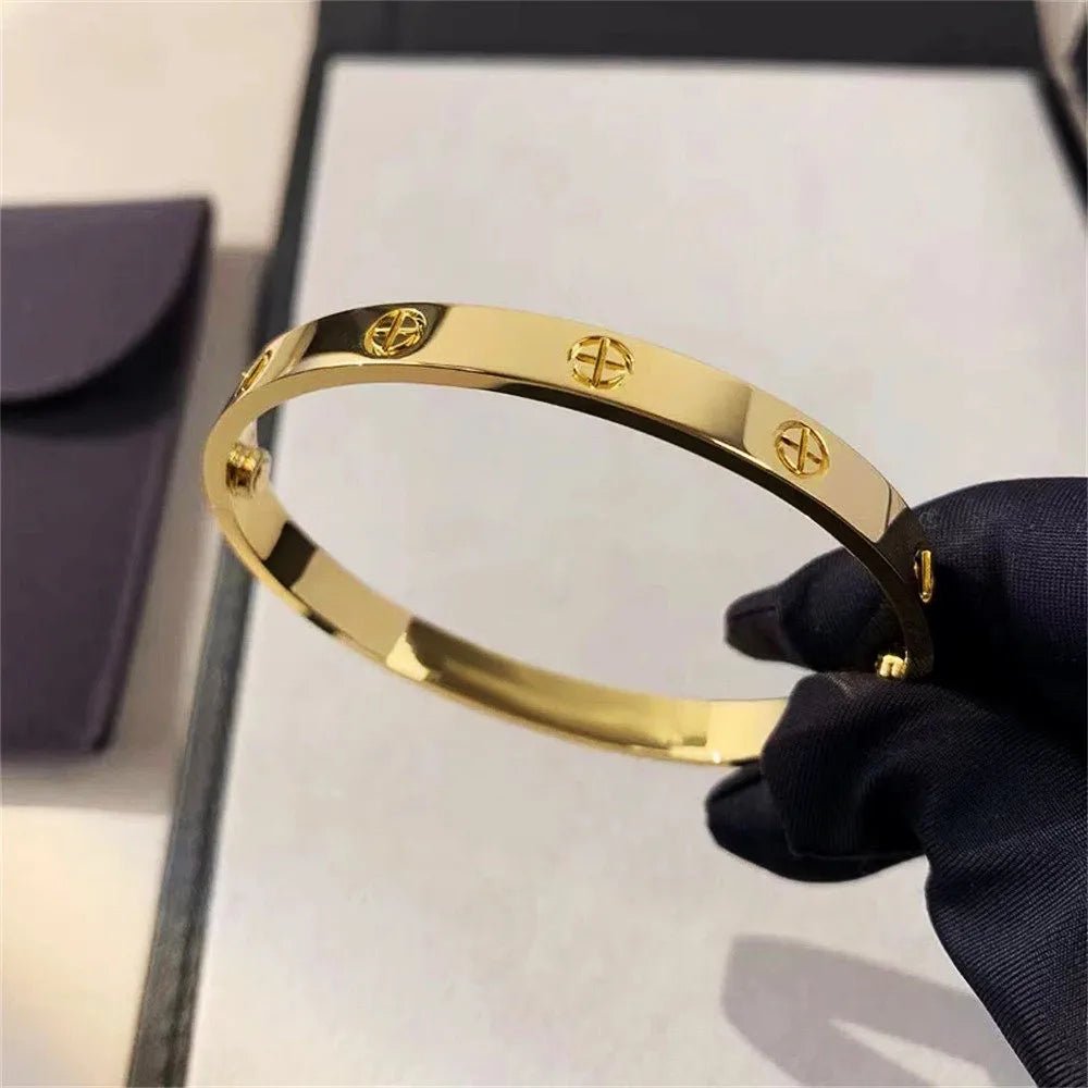 2023 New Design Gold Color Zircon And Cross Nut Nail Bracelet Gold & Bangle For Woman Stainless Steel Screw Brand Jewelry - Tara's Tiny Treasures