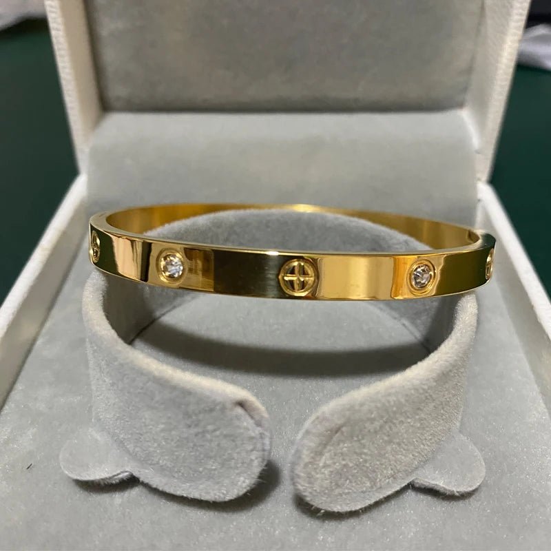 2023 New Design Gold Color Zircon And Cross Nut Nail Bracelet Gold & Bangle For Woman Stainless Steel Screw Brand Jewelry - Tara's Tiny Treasures