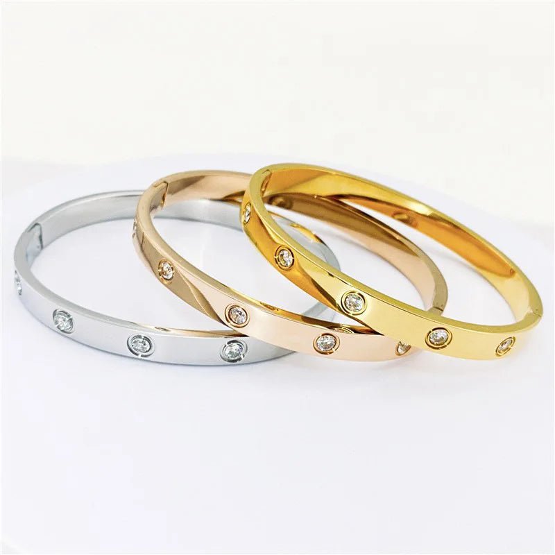 2023 New Design Gold Color Zircon And Cross Nut Nail Bracelet Gold & Bangle For Woman Stainless Steel Screw Brand Jewelry - Tara's Tiny Treasures