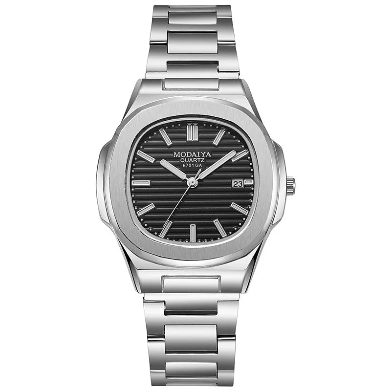 2024 Luxury Fashion Casual Men Watches Big Dial Silver Stainless Steel Calendar Quartz Wristwatch Classic Top Brand Male Clock - Tara's Tiny Treasures