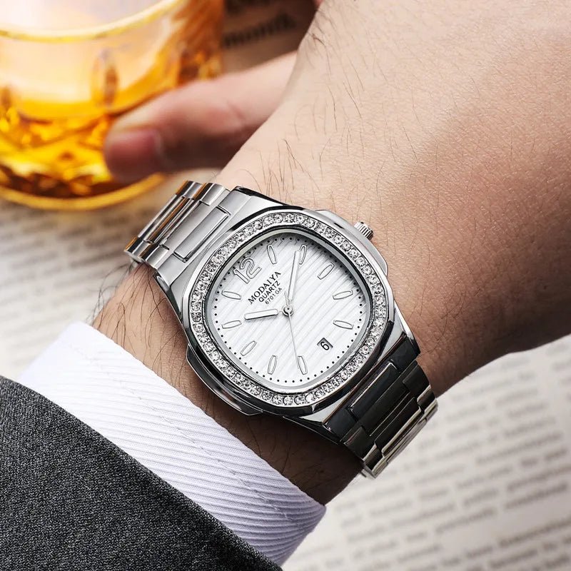 2024 Luxury Fashion Casual Men Watches Big Dial Silver Stainless Steel Calendar Quartz Wristwatch Classic Top Brand Male Clock - Tara's Tiny Treasures
