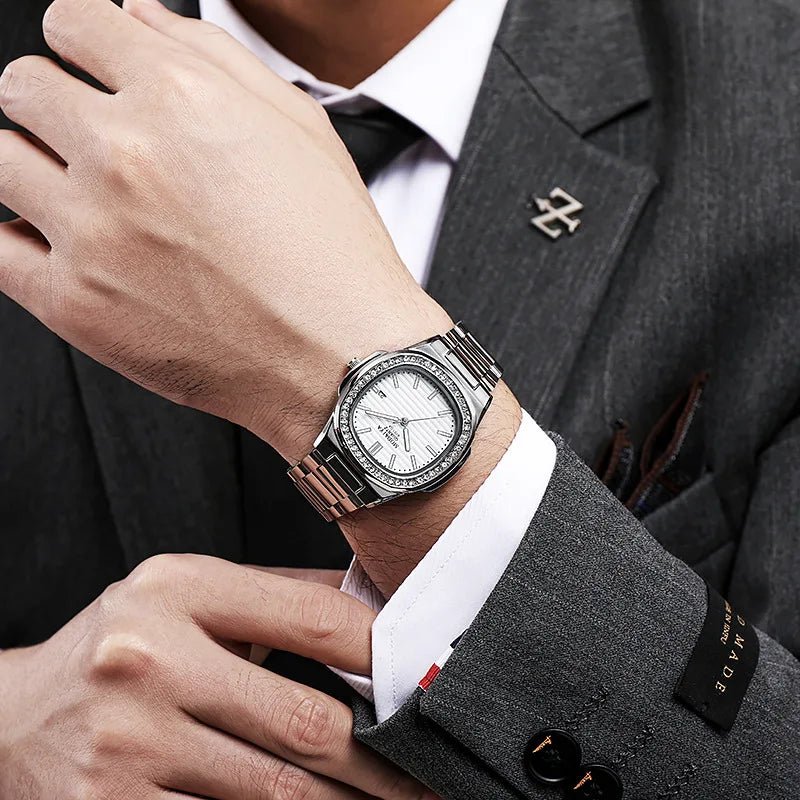 2024 Luxury Fashion Casual Men Watches Big Dial Silver Stainless Steel Calendar Quartz Wristwatch Classic Top Brand Male Clock - Tara's Tiny Treasures