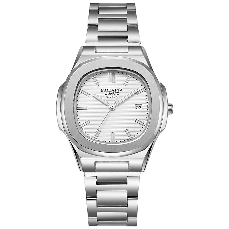 2024 Luxury Fashion Casual Men Watches Big Dial Silver Stainless Steel Calendar Quartz Wristwatch Classic Top Brand Male Clock - Tara's Tiny Treasures