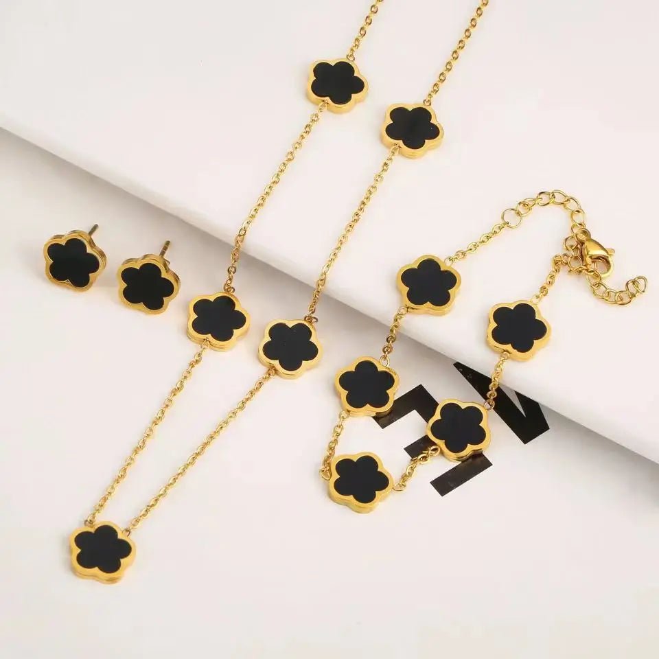 2025 Hot Sale Luxury Plum Five-Leaf Flower Set Bracelet Necklace Classic Simple Women Jewelry Set Suitable For Daily Party Wear - Tara's Tiny Treasures