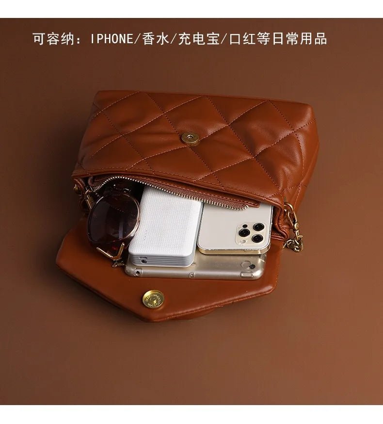 2025 new high-end diamond grid handbag fashion chain versatile shoulder crossbody bag - Tara's Tiny Treasures
