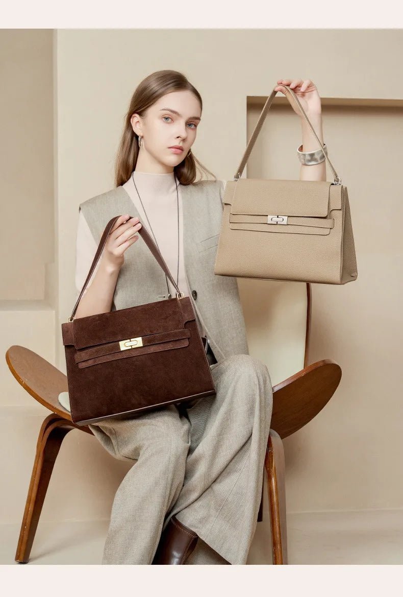 2025 New Vintage Briefcase Shoulder Crossbody Handheld Bag Light Luxury Women Unique Casual Versatile Premium Chic Handbag - Tara's Tiny Treasures