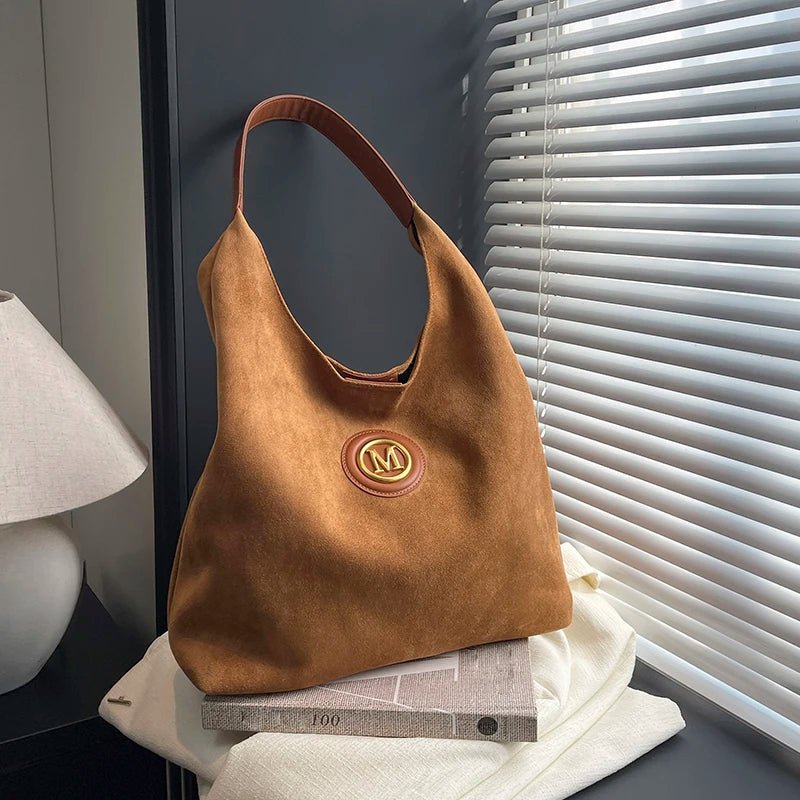 2025 Winter New Fashion Casual Togs Faux Suede Solid Color Large Capacity Shoulder Bags Durable Daily Commuting Women's Handbags - Tara's Tiny Treasures