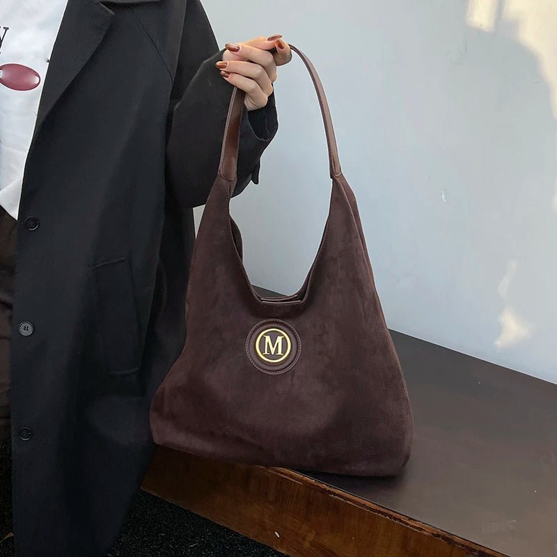 2025 Winter New Fashion Casual Togs Faux Suede Solid Color Large Capacity Shoulder Bags Durable Daily Commuting Women's Handbags - Tara's Tiny Treasures