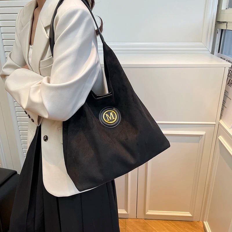 2025 Winter New Fashion Casual Togs Faux Suede Solid Color Large Capacity Shoulder Bags Durable Daily Commuting Women's Handbags - Tara's Tiny Treasures