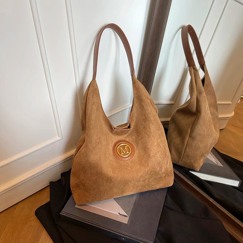 2025 Winter New Fashion Casual Togs Faux Suede Solid Color Large Capacity Shoulder Bags Durable Daily Commuting Women's Handbags - Tara's Tiny Treasures
